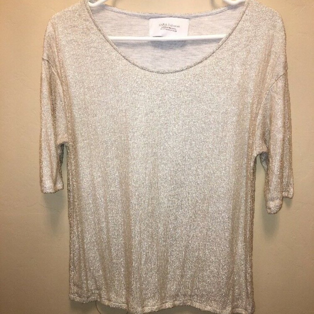 Zara Collection Top Medium Beige Overlay Knit Top